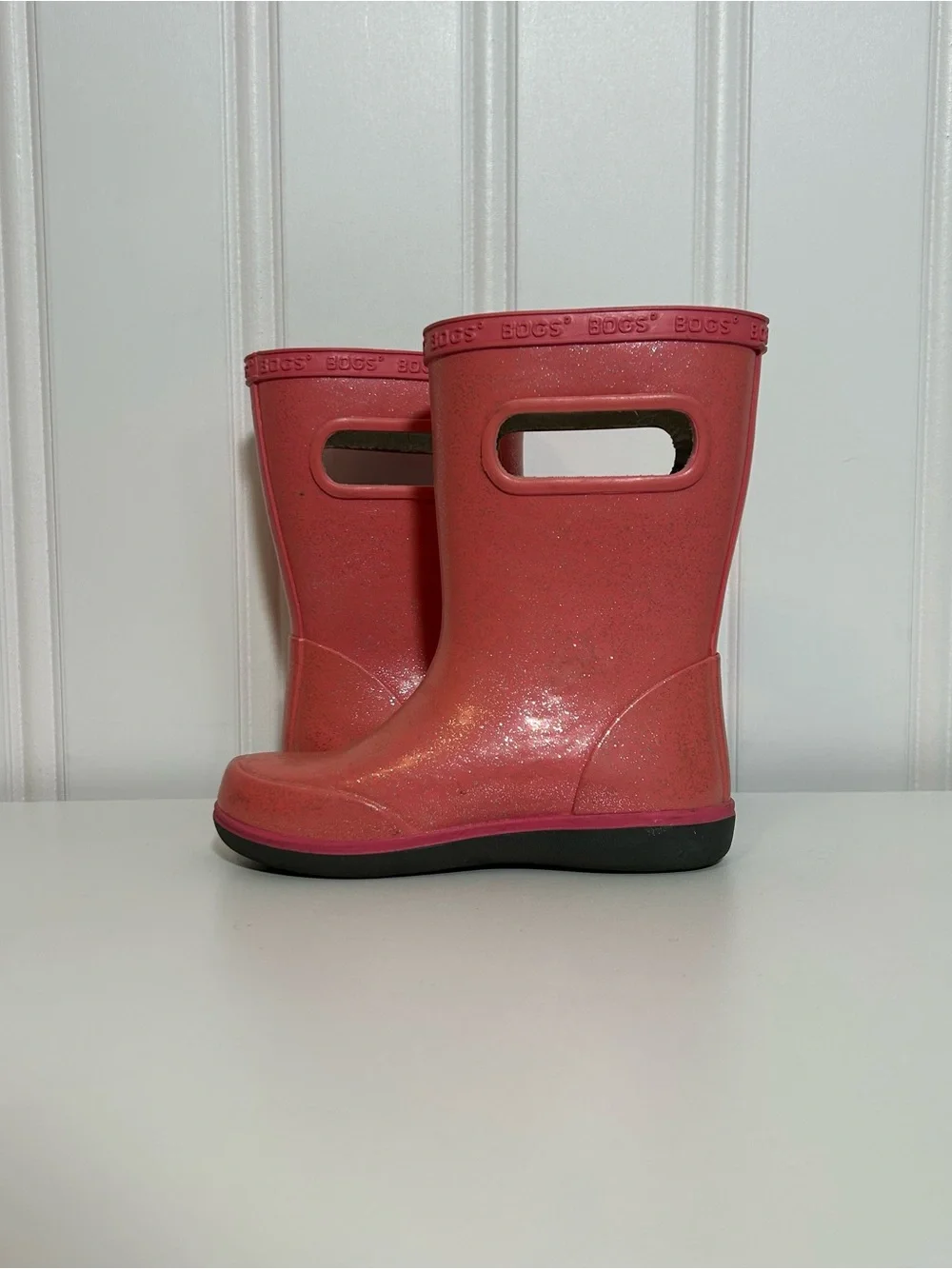 Bogs pink glitter rubber rain boots